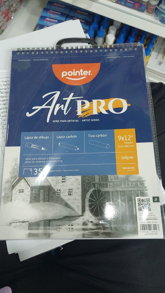POINTER ART PRO Libreta de Dibujo 9x12 para Lapiz-Carbon/Tiza Carbon