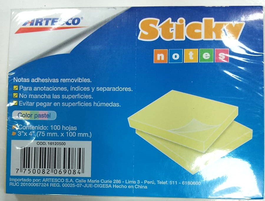 Nota Adhesiva 3x4 ARTESCO