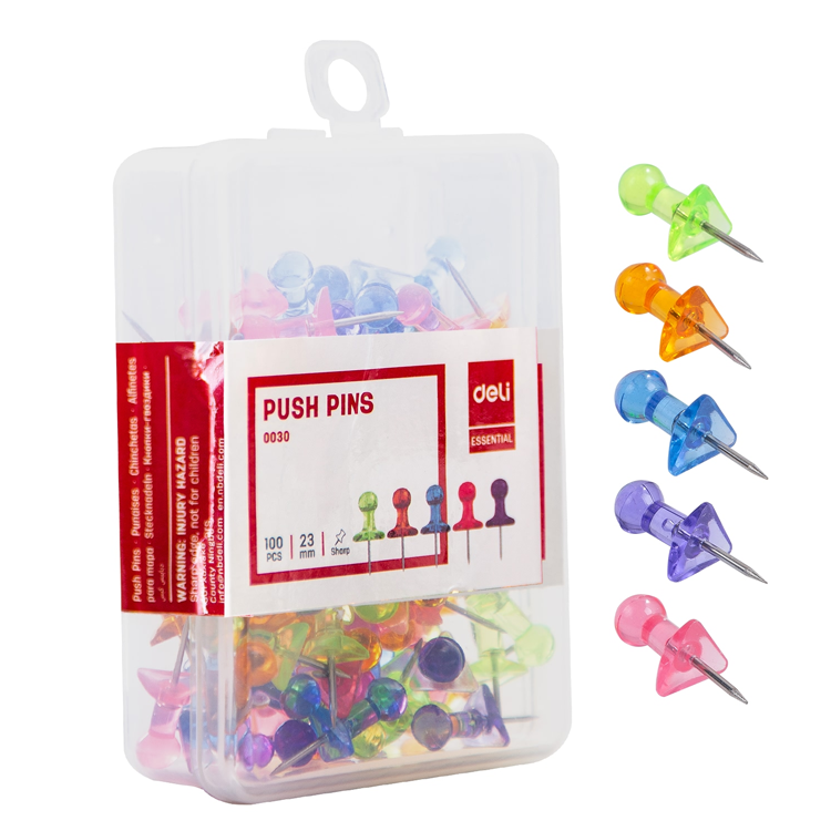 DELI Chinchetas de 1" para Pizarra de Corchos, Colores Transparentes, 100pcs-0030