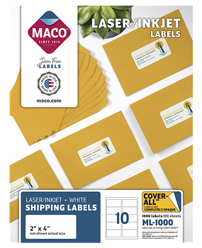 Laminas de Etiqueta 1″x2 5/8″ para Impresion Laser / Inkjet, 1,000 Labels - MACO ML-1000