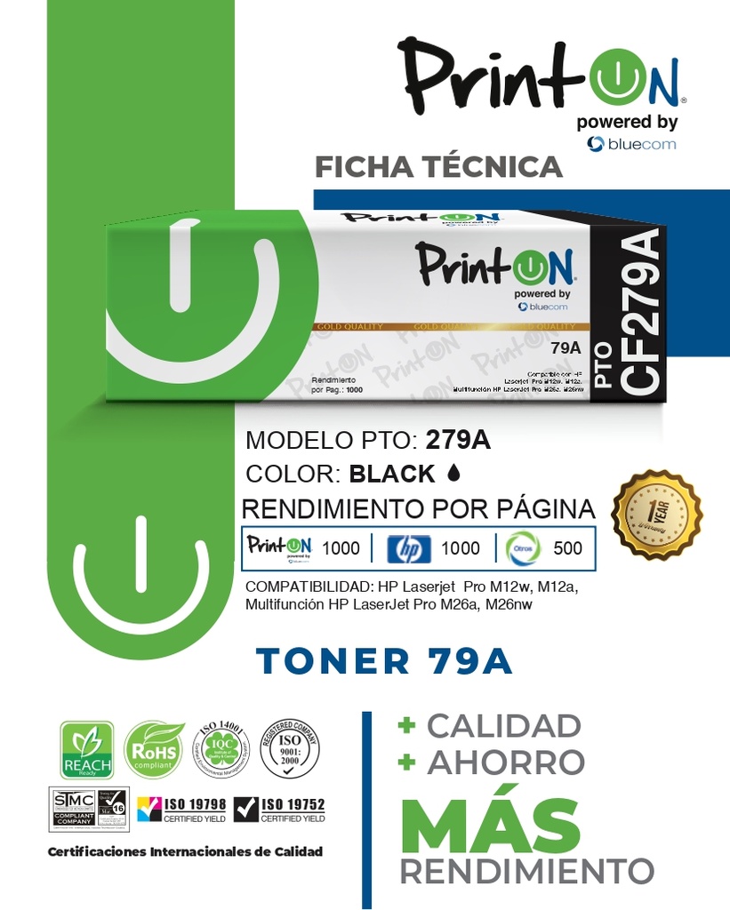 TONER PRINTON 79A (HP CF279) NEGRO PTO