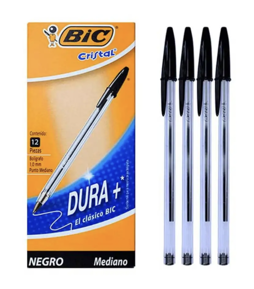 BIC Bolígrafo Cristal NEGRO 1.0 mm Mediano, 12 Lapicero