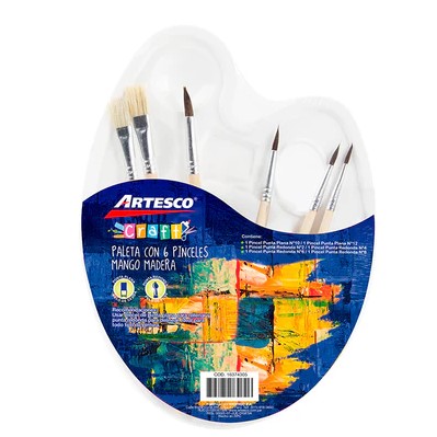 ARTESCO JUEGO DE PINCELES 6/1 C/PALETA PLASTICA