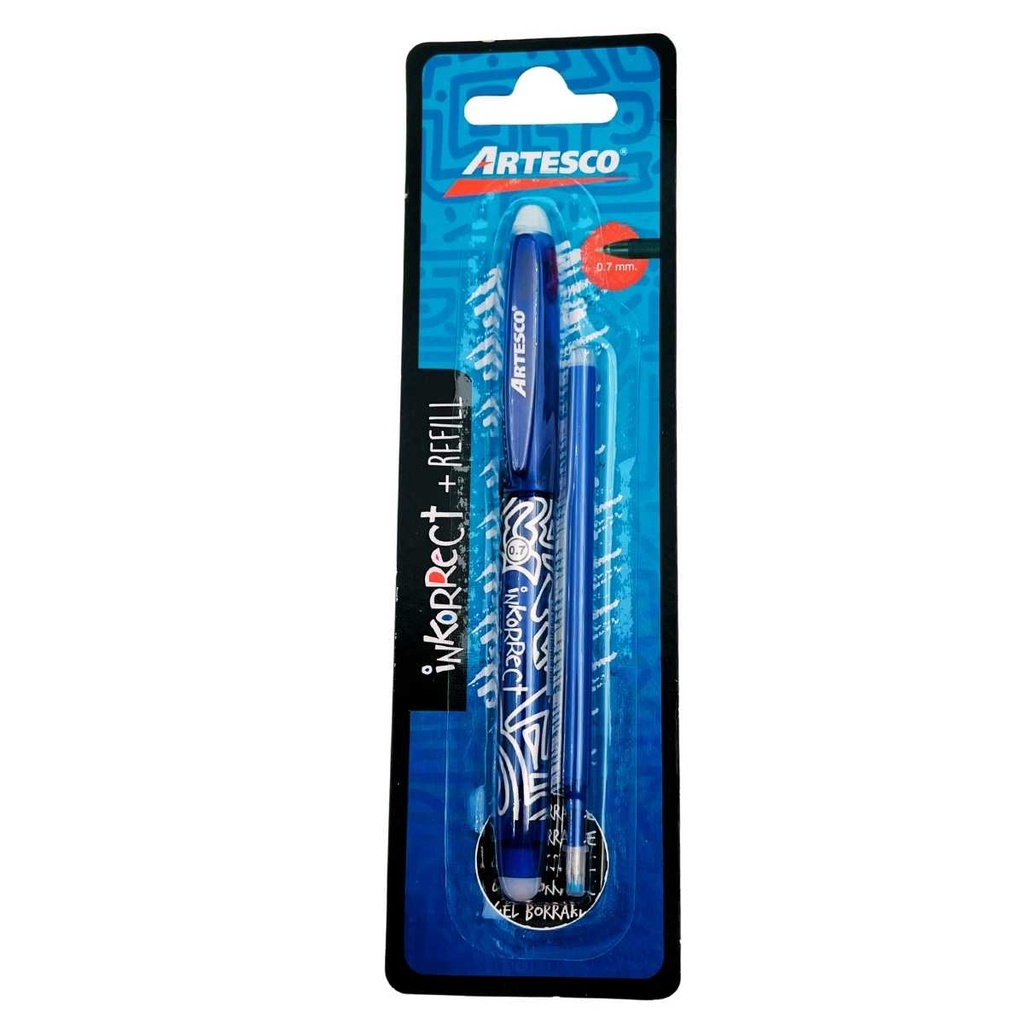 ARTESCO BOLIGRAFOS BORRABLE INKORRECT TINTA GEL AZUL BLISTER
