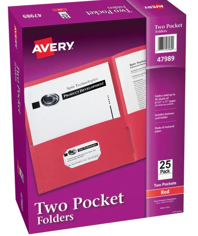 AVERY TWO FOLDERS CON BOLSILLO ROJO UNIDAD