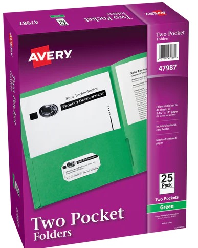 AVERY TWO FOLDERS CON BOLSILLO VERDE UNIDAD