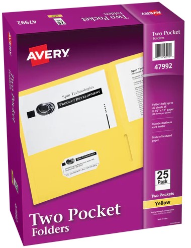 AVERY TWO FOLDERS CON BOLSILLO AMARILLO UNIDAD