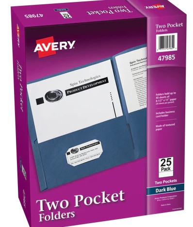 AVERY TWO FOLDERS CON BOLSILLO AZUL MARINO UNIDAD