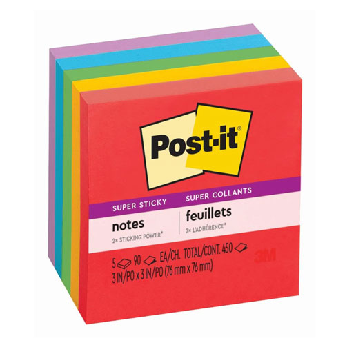 POST-IT (3 x 3) SUPER ADHESIVO COLORES NEON 5/1