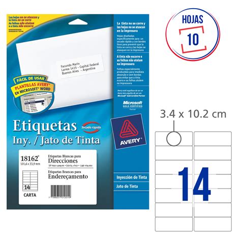 AVERY Etiquetas para inkjet 1 1/3 x 4 350L (25 hojas)