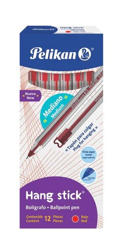 PELIKAN BOLIGRAFO HANG STICK CAJA 12/1 ROJO 1.0MM