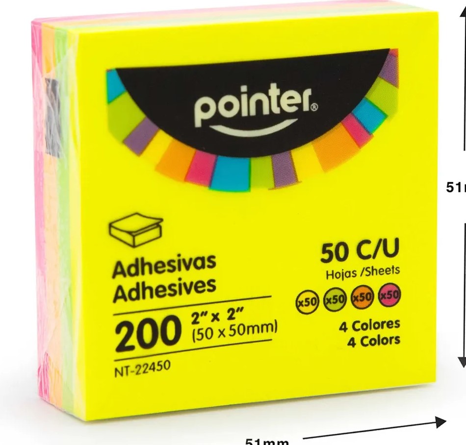 POINTER NOTAS ADHESIVAS DE COLORES SURTIDO 2X2 PLG/200