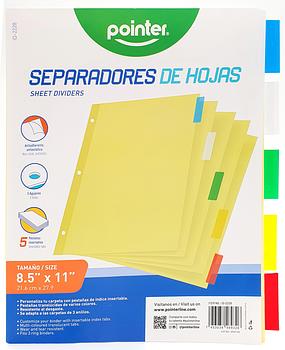 POINTER Separador / Divisor de Hojas para Carpeta de 5 Pestañas, Amarillo