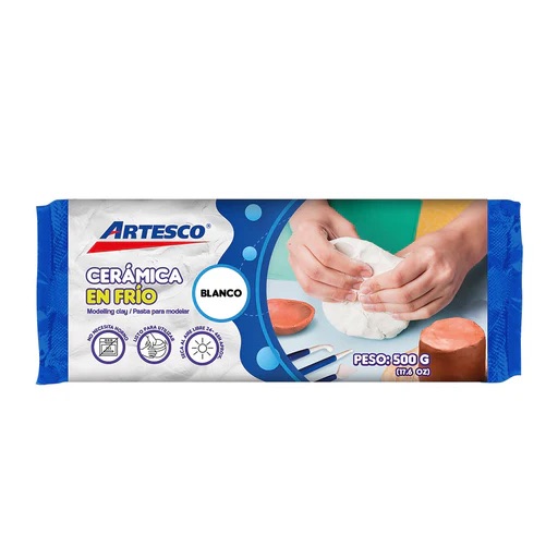 CERAMICA EN FRIO BARRA 500 GR PASTA PARA MODELAR ARTESCO BLANCO