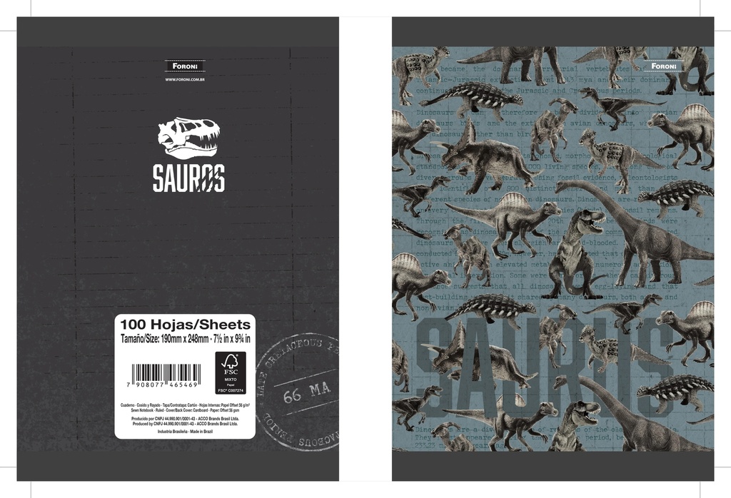 CUADERNO COSIDO 200 PAG COMPOSITION SAUROS FORONI