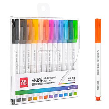 DELI MARCADOR BORRABLE PARA PIZARRA PUNTA FINA 12 Colors