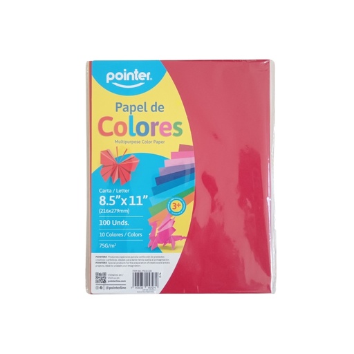 Paquete Papel Bond 20 / 8.5 x 11, colores surtido Pointer 2 en 1 - 100 unidades