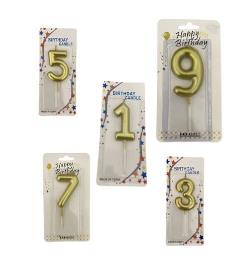 Vela Numero del 0 al 9 Dorada y Plateada