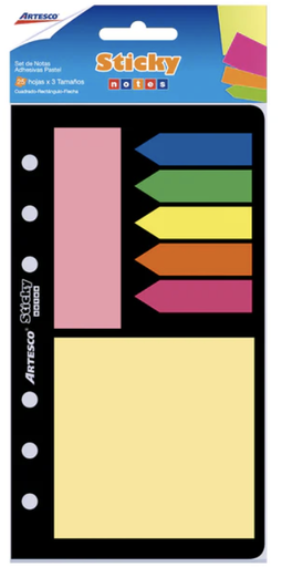 ARTESCO JUEGO NOTAS ADHESIVAS PASTEL 3 TAMAÑOS (RECT-FLECHA-CUADR)