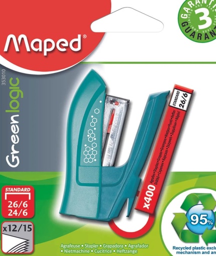 GRAPADORA MINI C/GRAPAS GREENLOGIC BLISTER MAPED