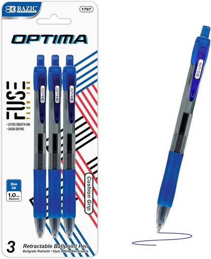 BAZIC BOLIGRAFO GEL AZUL RECTRACTIL 3/1