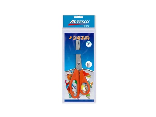 TIJERA ESCOLAR 5" NARANJITA GOMA DE 21grs BLISTER ARTESCO