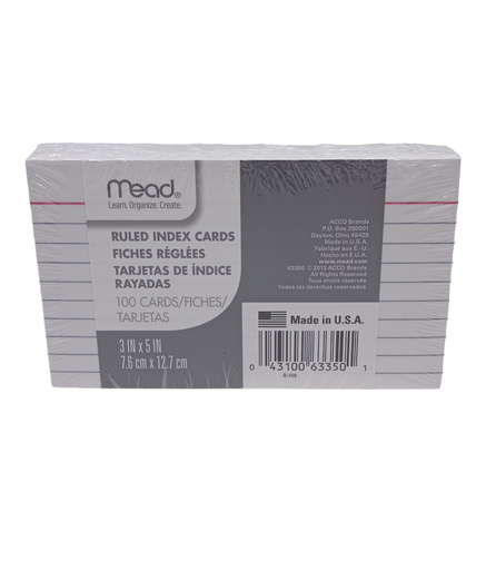 FICHAS / Tarjeta rayadas 3x5 in / 100 en 1