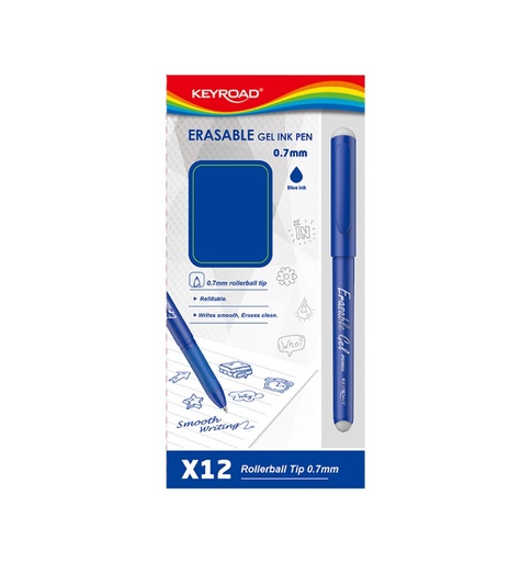 Bolígrafos, Gel Borrable, Azul, Caja  12 Unds.